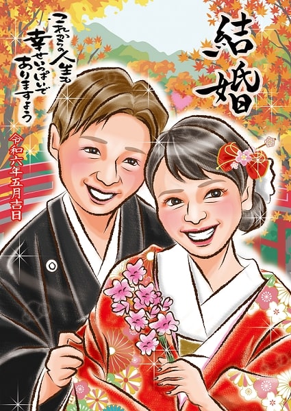 似顔絵師mewmewの結婚祝いの作品